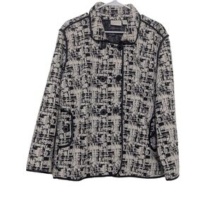NWT Chico's Womens 4 Black White Leather Trim Double Breasted Blazer